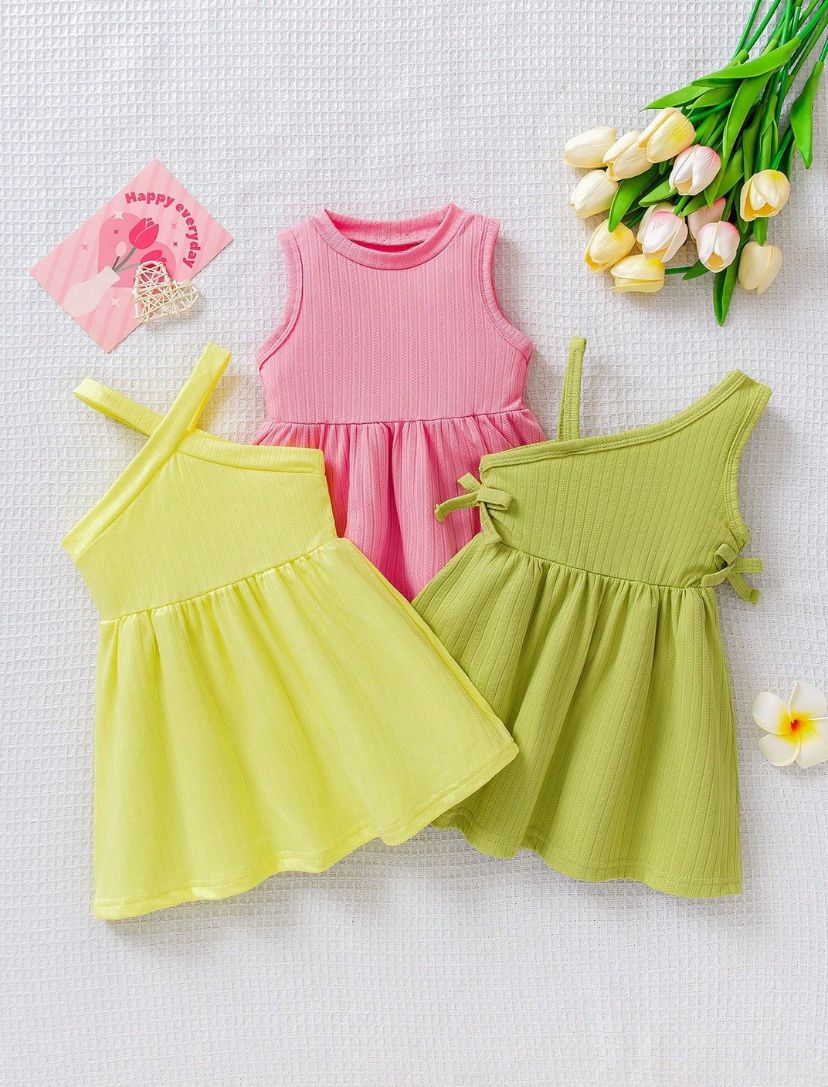 Baby Girls Solid Colors Design Sleeveless Dress