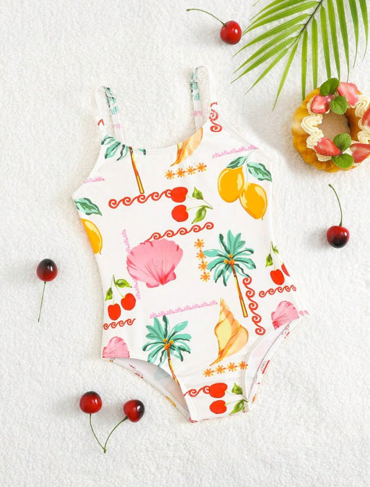 Baby Girls Summer Beach Casual Floral Print One Piece Swimsuit