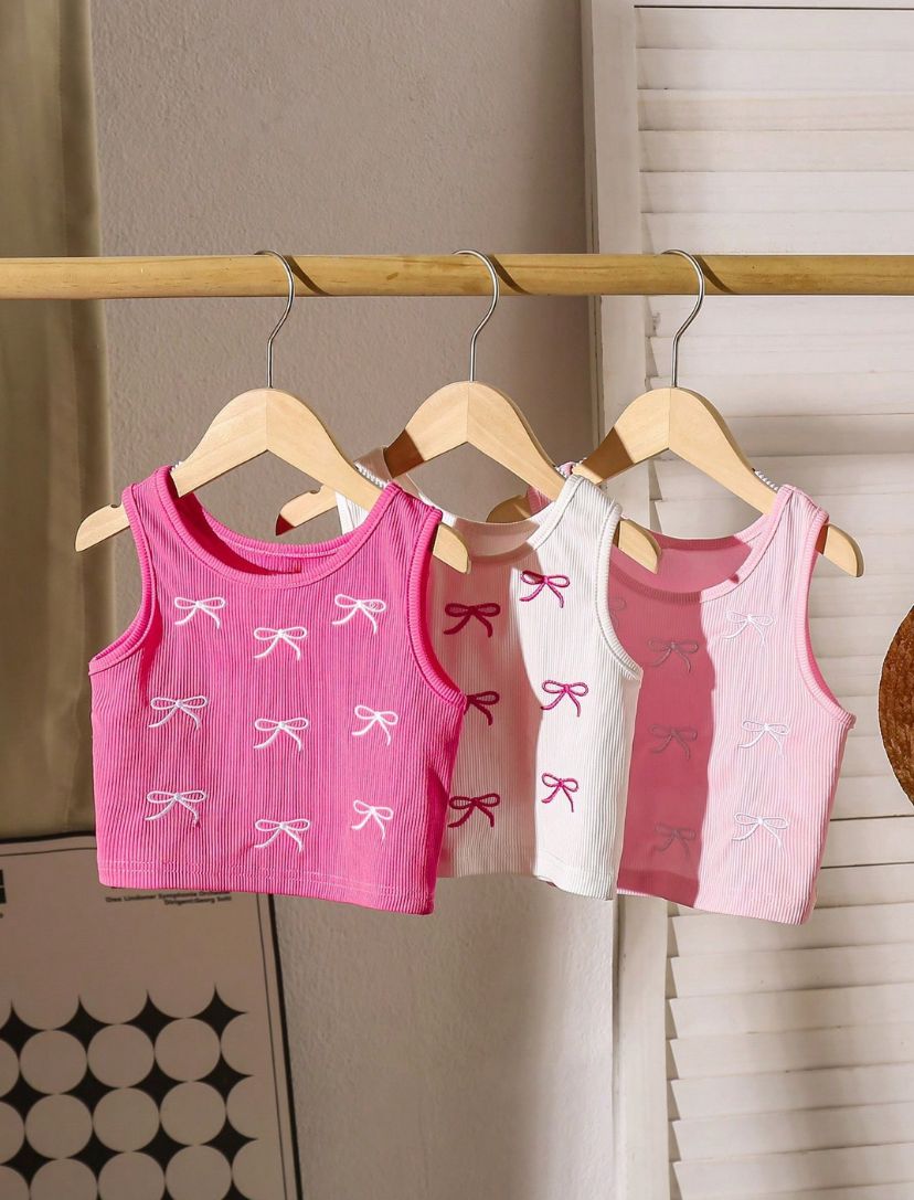 Young Girls Cute Bow Printed Tank Top