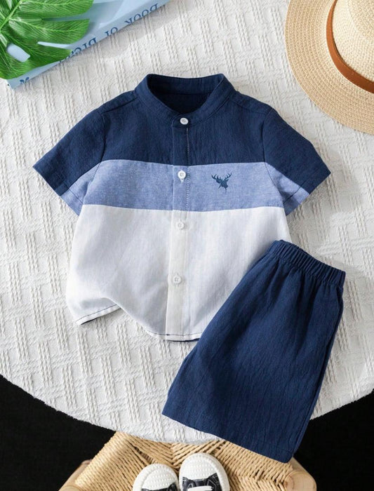 Baby Boys Casual Color Contrast Short Sleeve Top & Shorts Set