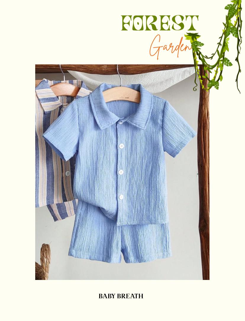 Baby Boys Casual Basic Texture Short Sleeve Shirt & Shorts Set