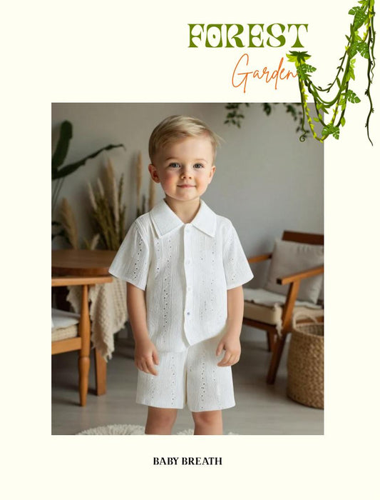 Baby Boys White Turn Down Collar Shirt With Shorts Set