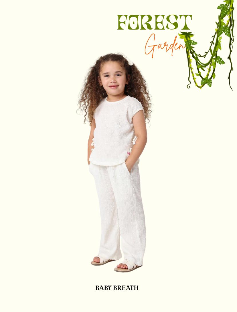 Young Girls Textured Side Bow Short Sleeve Top & High Waist Wide Leg Pants Set