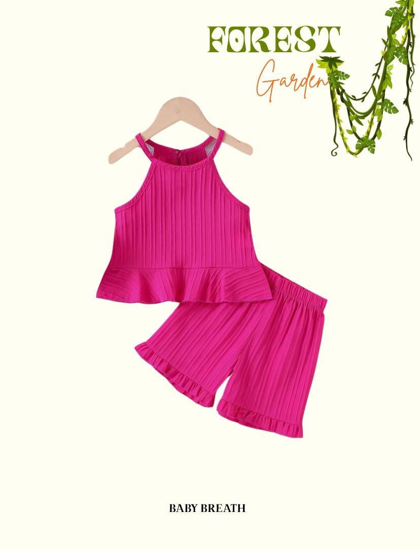 Young Girls Sleeveless Ruffle Tank Top & Shorts Set