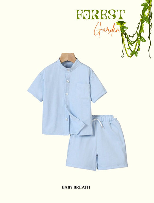 Young Boys BLUE Textured Shirt With Shorts Set