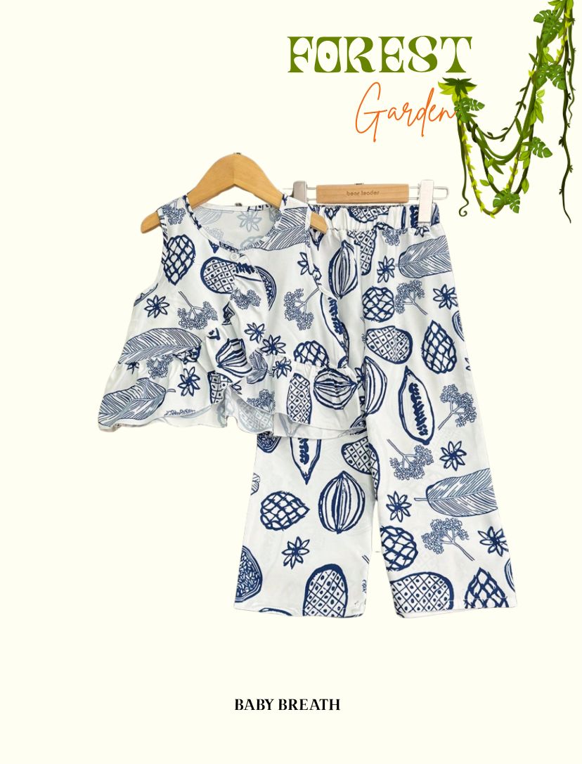 Young Girls Ruffle Fruit Graffiti Printed Top & Pant Set
