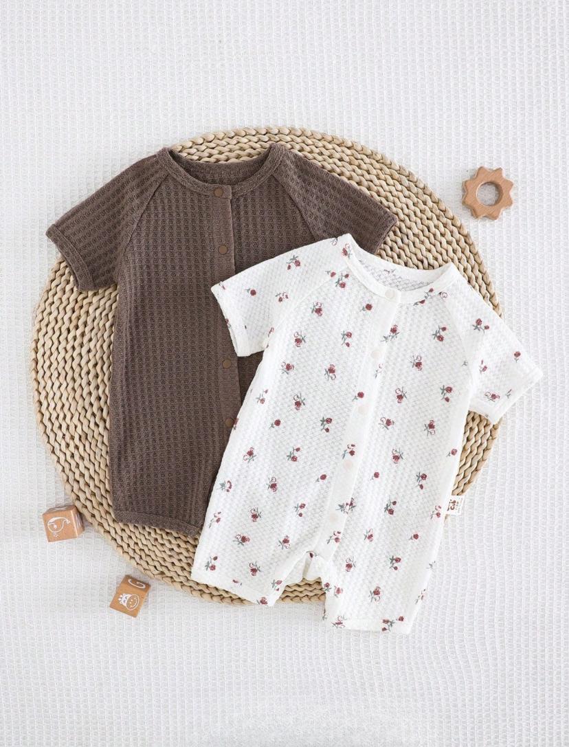 New-born Baby Girls Soft Knit Crew Neck Short Sleeve Bodysuit