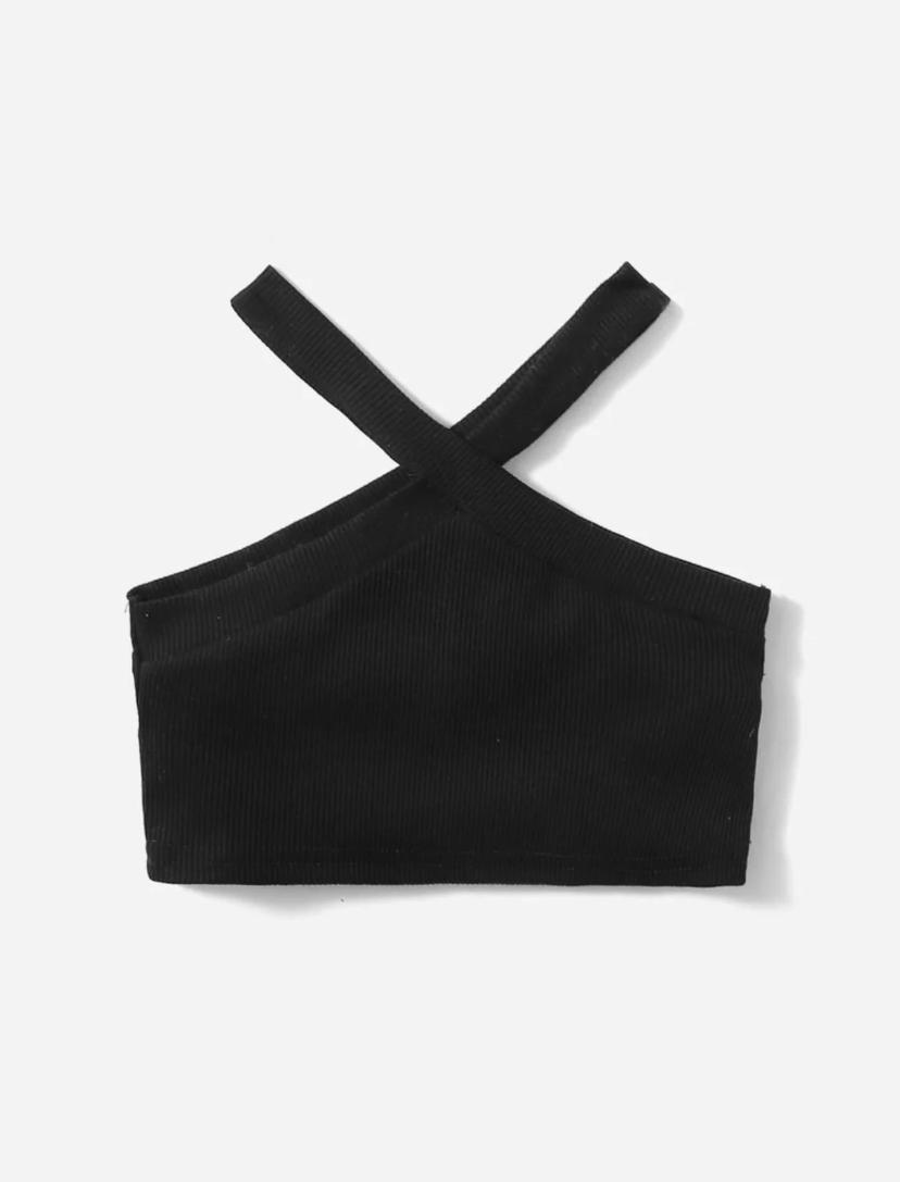 Baby Girls Solid Rib-knit Criss-cross Halter Top
