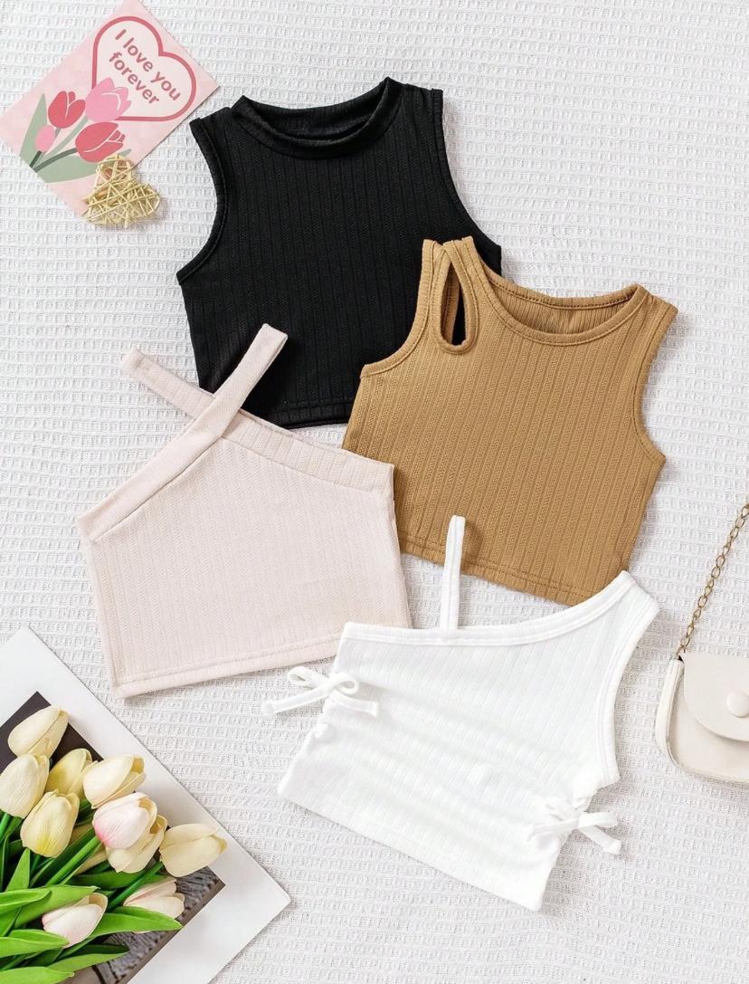 Baby Girls Solid Color Knitted Cropped Casual Tank Tops | 6M - 3Y