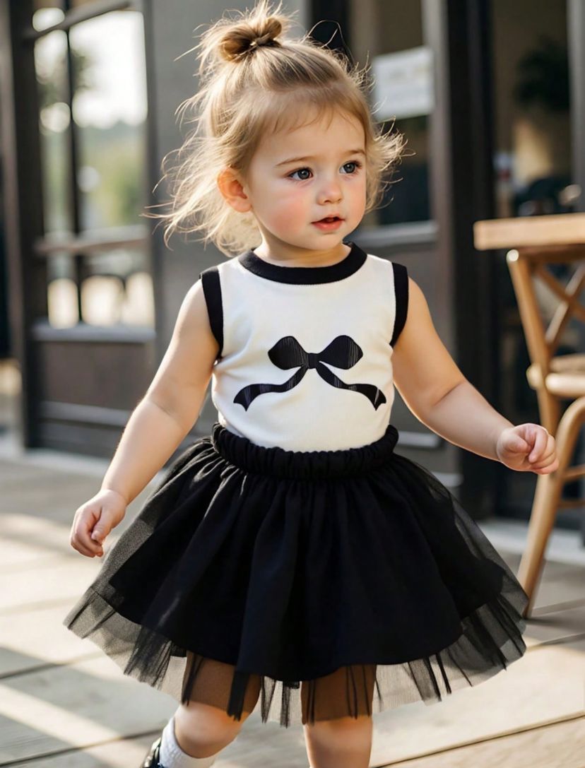 Baby Girls Bow Knot Top & Mesh Overlay Skirt Set | 3M - 3Y