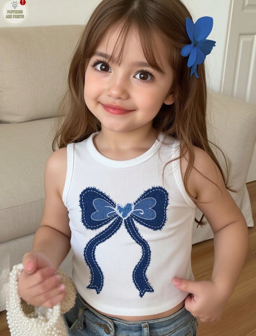 Young Girls Blue Bow Printed Top | 4Y - 7Y