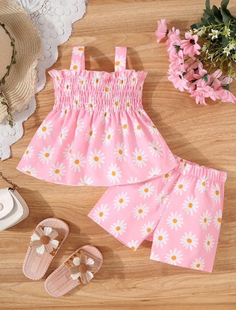 Baby Girls Daisy Flowers Printed Top & Shorts Set | 6M - 3Y