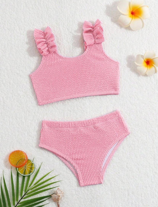 Baby Girls Special Ribbed Fabric Swimsuit With Flouncing Edges Set | 6M - 3Y