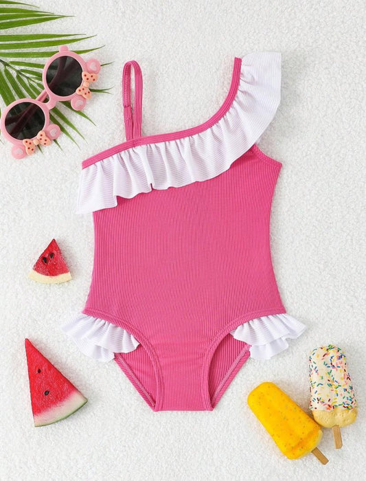 Baby Girls Solid Color Ruffled One-Piece Swimsuit | 6M - 3Y
