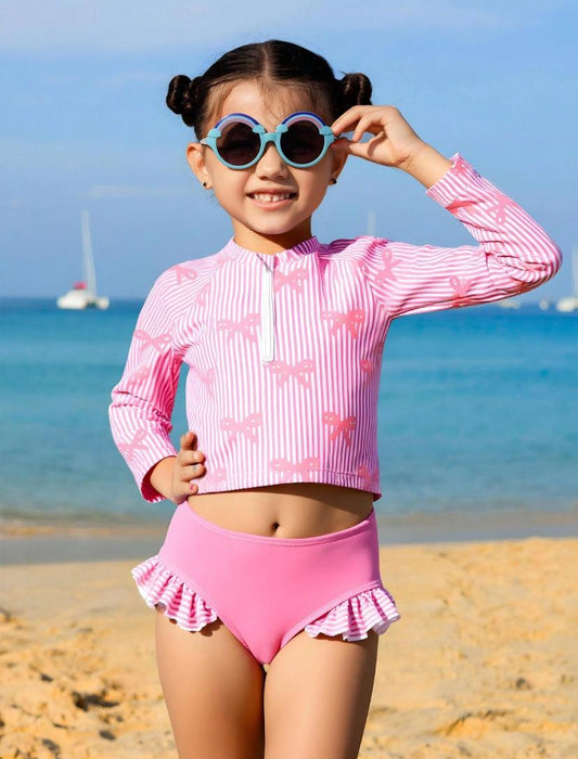 Young Girls Bow Printed Swim Set | 4Y - 7Y