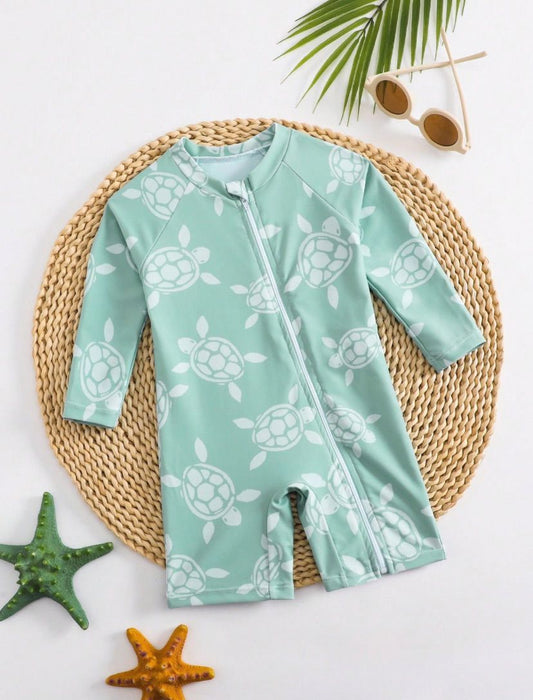 Baby Boys Sea Turtle Printed One-Piece Swimsuit | 6M - 3Y