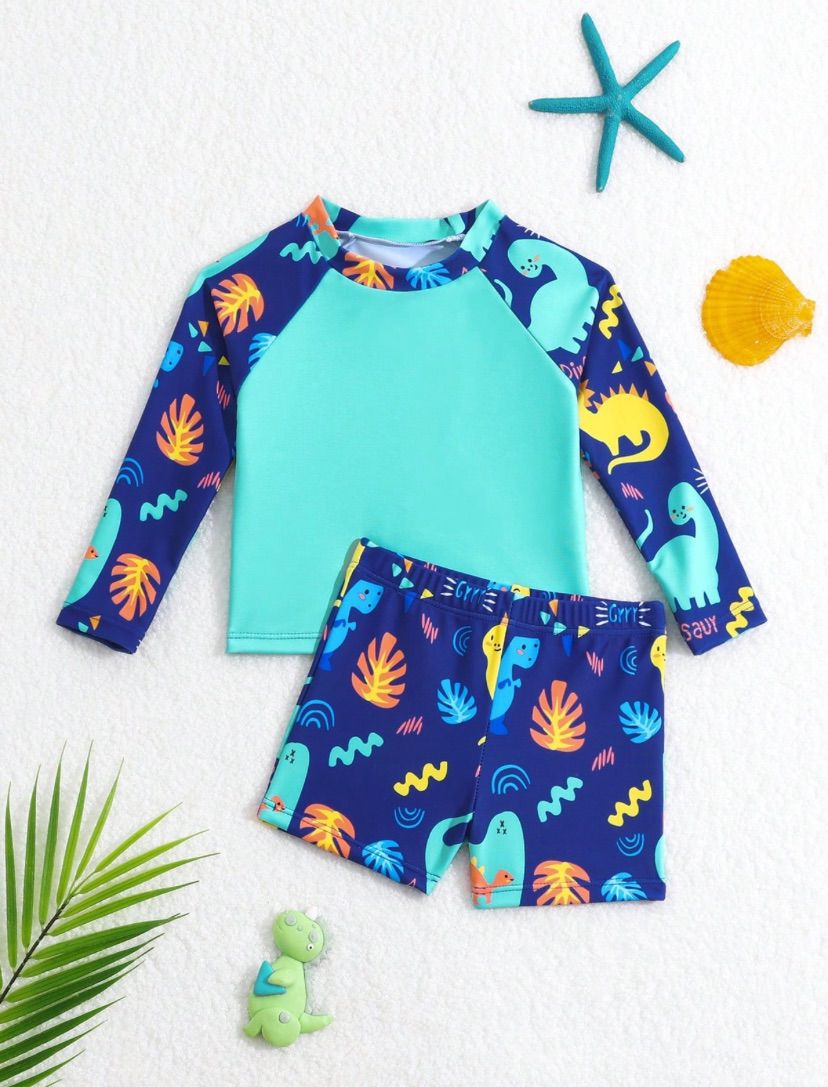 Baby Boys Dino Printed Long Sleeve Top & Short Set | 6M - 3Y