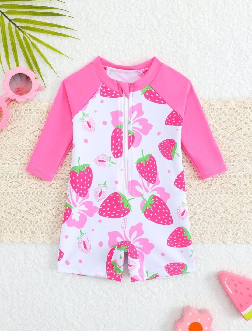 Newborn Strawberries Printed One-Piece Swimsuit | 0M - 6M