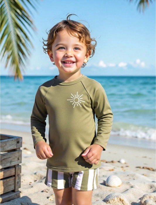 Young Boys Long Sleeve Solid Color Swim Top | 4Y - 7Y
