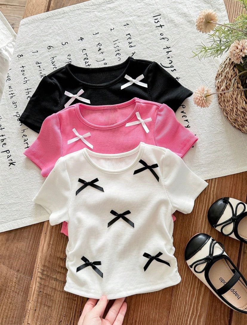 Baby Girls Bow Ribbed Tops | 6M - 3Y