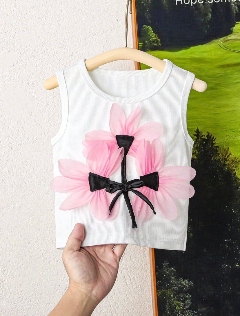 Young Girls Floral Appliqué Tank Top | 4Y - 7Y