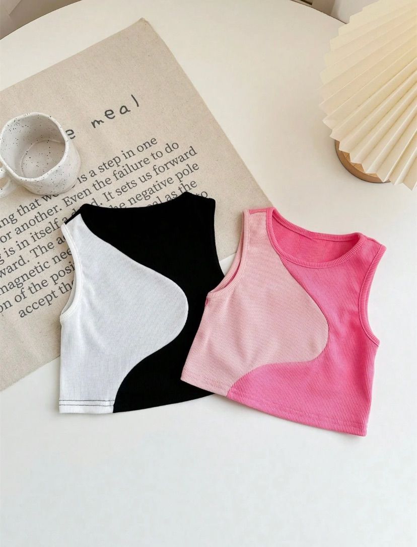 Young Girls Two Tone Ribbed Knit Tank Tops | 4Y - 7Y