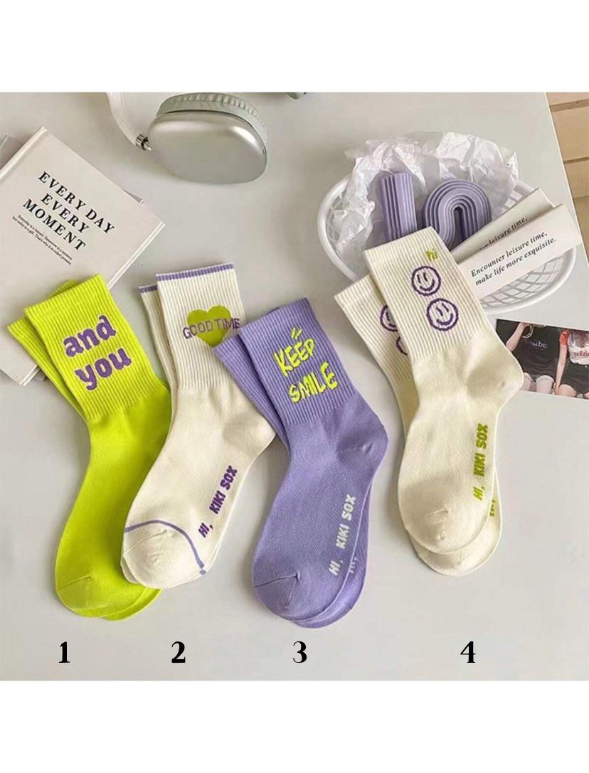 Summer Breathable Letter Printed Mid Calf Sports Socks | 4 - 7Y