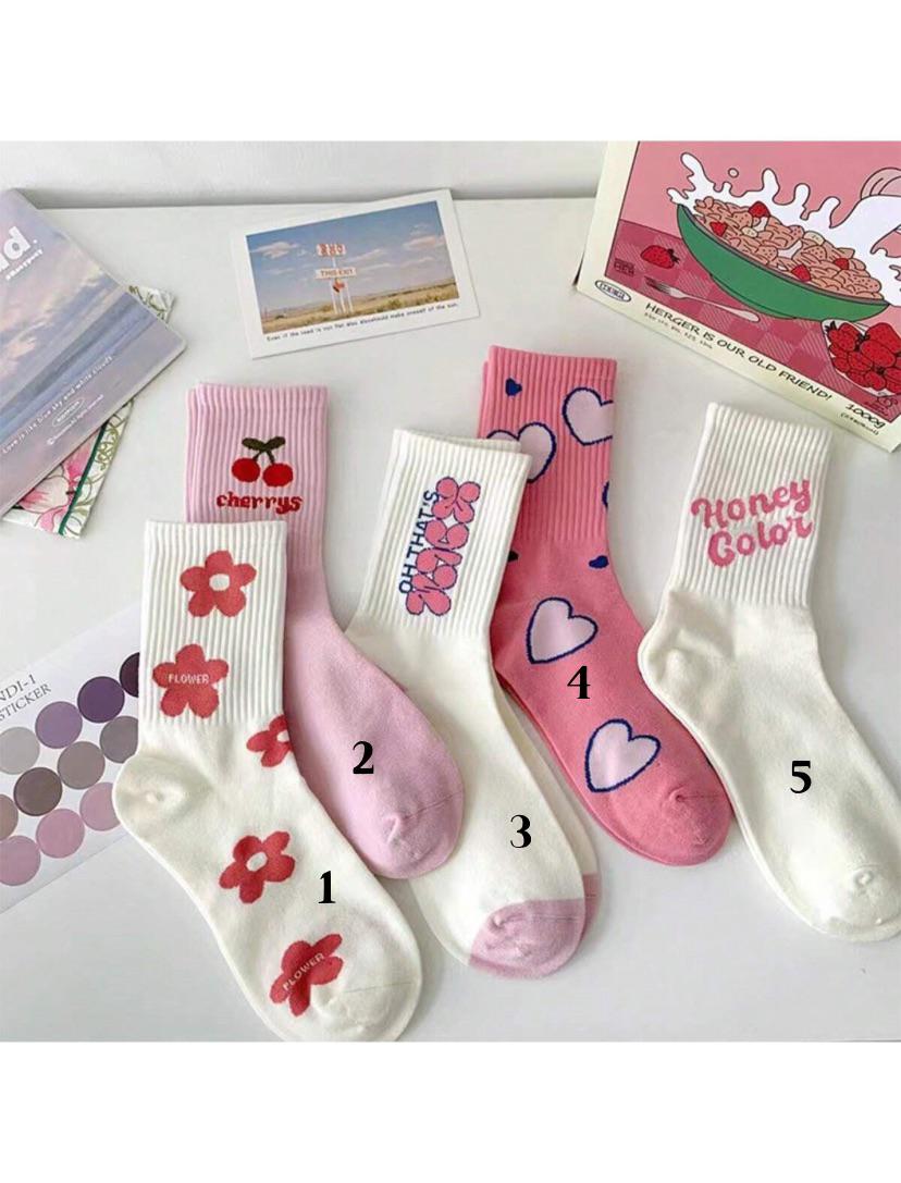 Heart & Flower Printed Mid-calf Socks