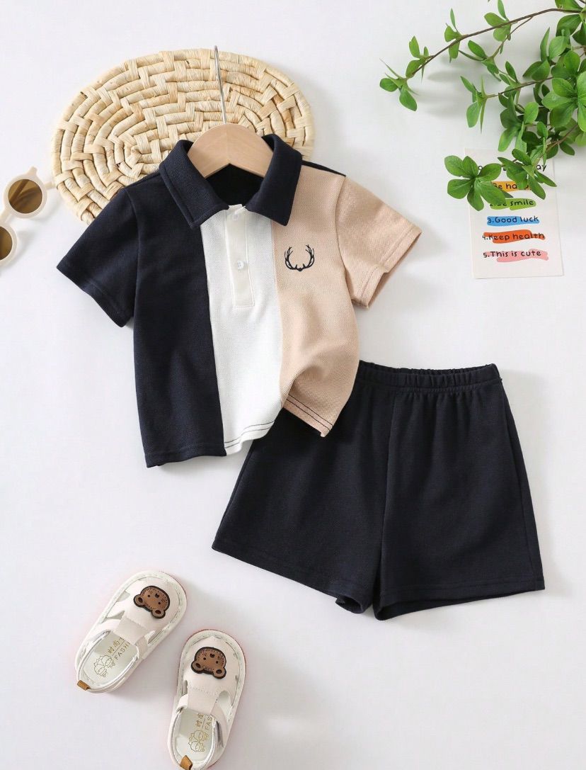 Baby Boys Color Block Polo Shirt & Shorts Set | 6M - 24M