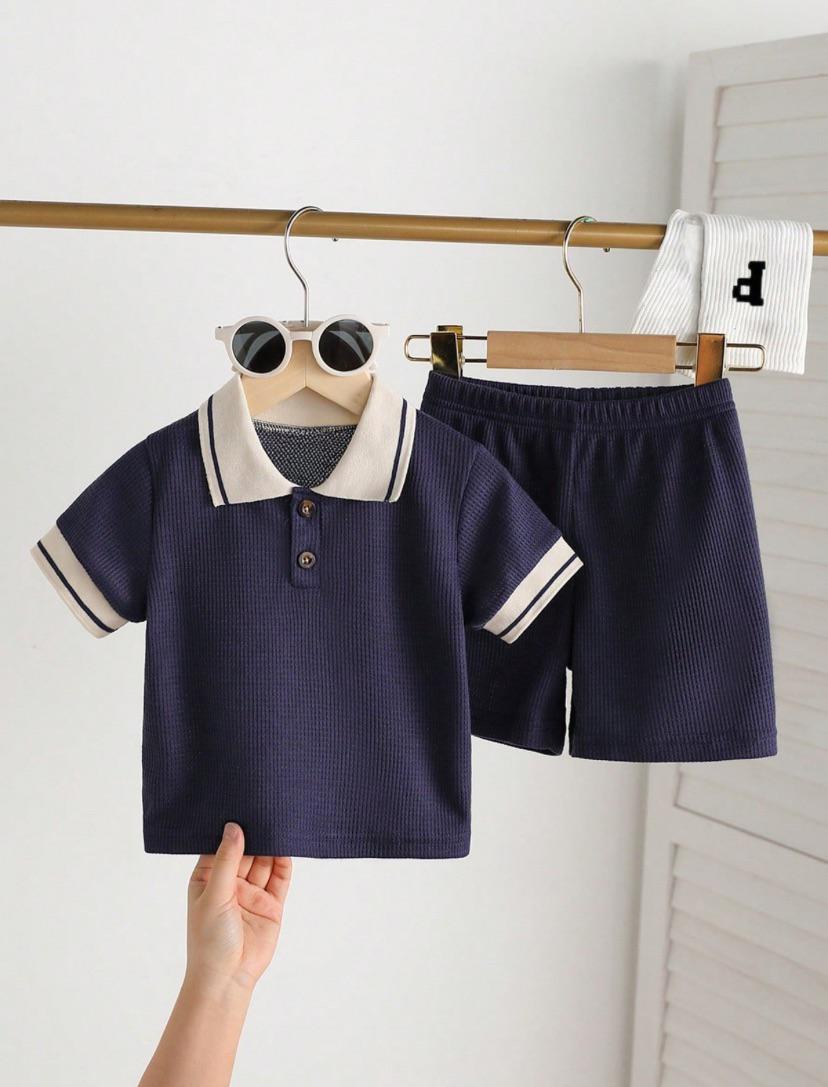Baby Boys Waffle Short-Sleeved Top & Shorts Set | 3M - 3Y