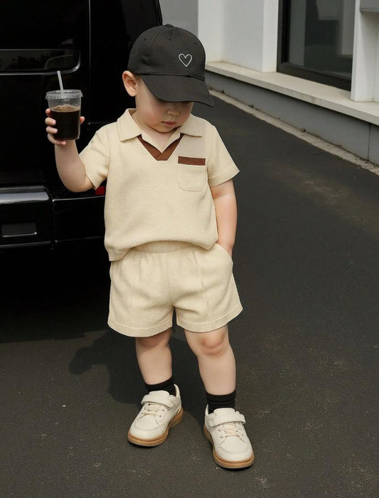Baby Boys Short Sleeve Top & Solid Color Shorts Set | 6M - 3Y