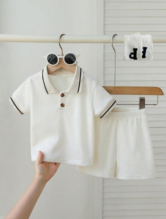 Baby Boys Simple Waffle Short-Sleeved Top & Shorts Set | 3M - 24M