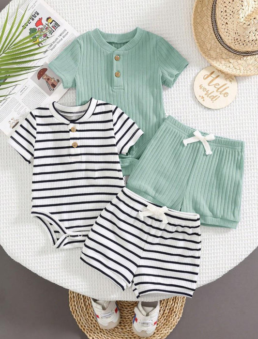 New Born Summer Cute Short Sleeve Romper & Shorts Set | 1M - 6M