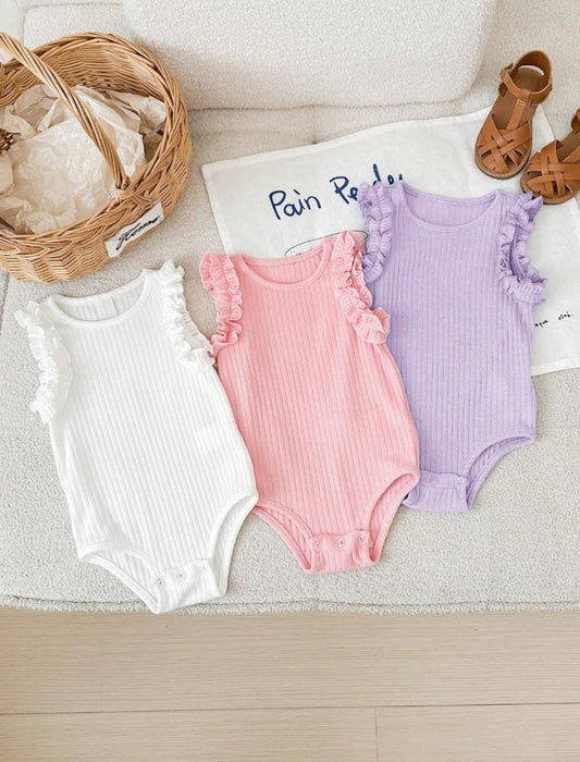 Solid Color Summer Knitted Ruffle Bodysuit | 1M - 3Y