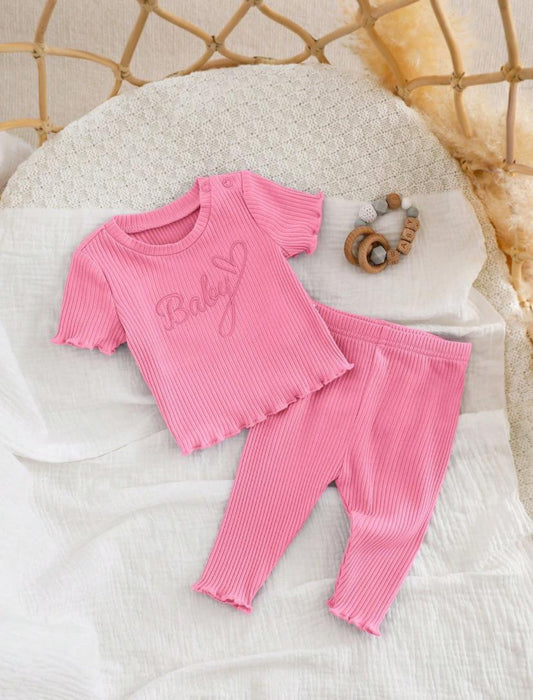 New Born Pink Baby Printed Top & Long Pant Set | 1M - 6M