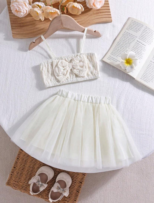 Baby Girls White Bow Top & White Color Skirt Set | 6M -3Y