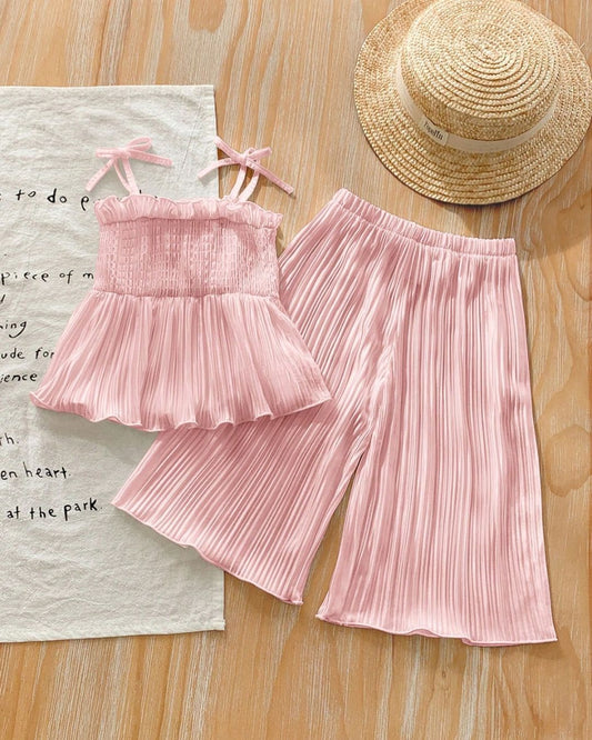 Baby Girls Pink Ruffle Trim Wide Strap Top & Wide Leg Pants | 6M - 3Y