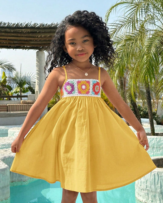 Young Girls Yellow Daily Casual Woven Cami Dress | 4Y - 7Y