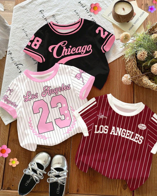 Bold & Retro - Casual Striped #23 & City Letter Graphic Short Sleeve Crew Neck T-Shirts - 6M - 3Y