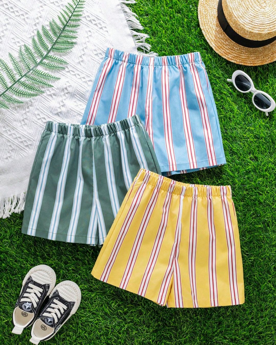 Bold & Retro - Colorful Striped Elastic Waist Shorts - 4Y - 7Y