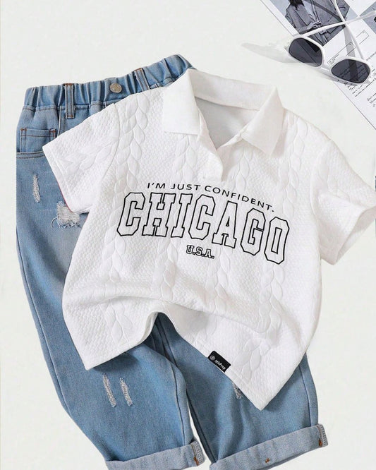 Bold & Retro - Letter Graphic Cable Knit Polo Shirt - 4Y - 7Y