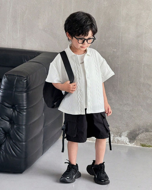 Bold & Retro - White Summer Button Shirt - 4Y - 7Y