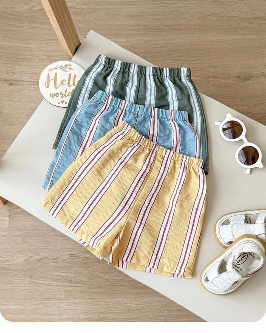 Bold & Retro - Colorful Striped Elastic Waist Shorts - 6M - 3Y