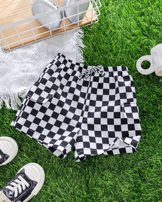Bold & Retro - Casual Loose Plaid Woven Short - 6M - 3Y
