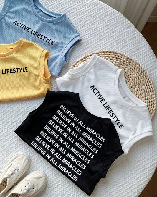Bold & Retro - Casual Vacation Sports Versatile Comfy Letter Graphic Tank Top - 6M - 3Y