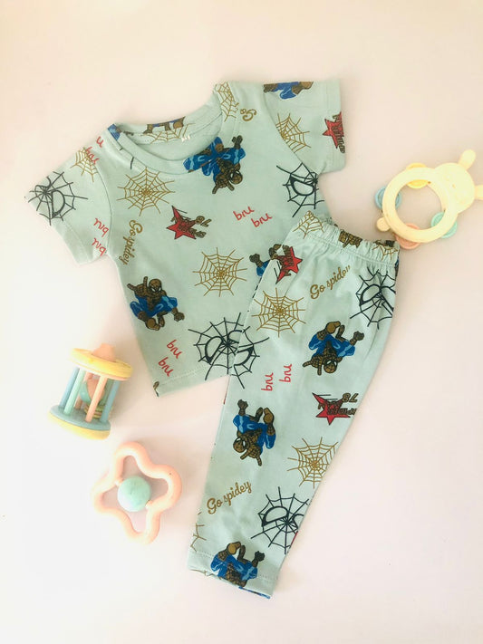 TCB Spiderman Printed Light Blue Short Sleeve PJ