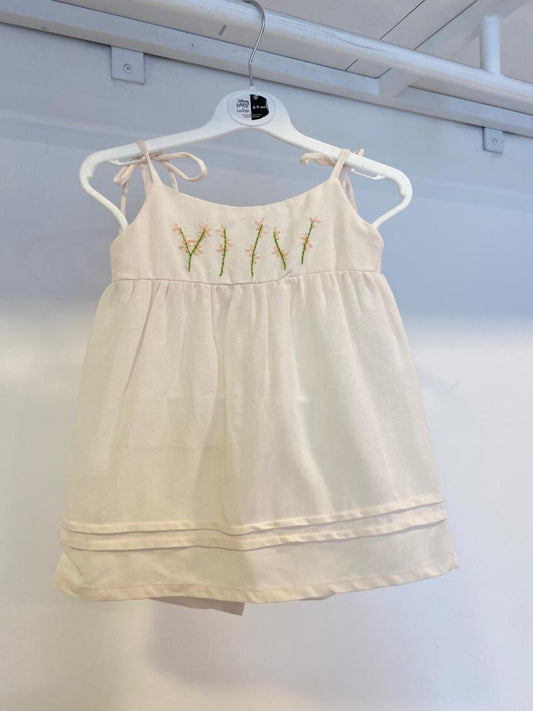 Baby Beddings Pink Linen Embroidery Frock