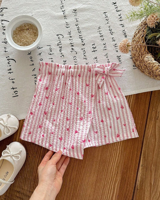Baby Girls Bow Decor Contrast Striped Paper Bag Waist Shorts | 6M - 3Y