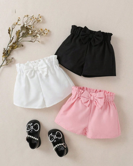 Baby Girls Cute Solid Color Bow Decor Shorts | 3M - 3Y