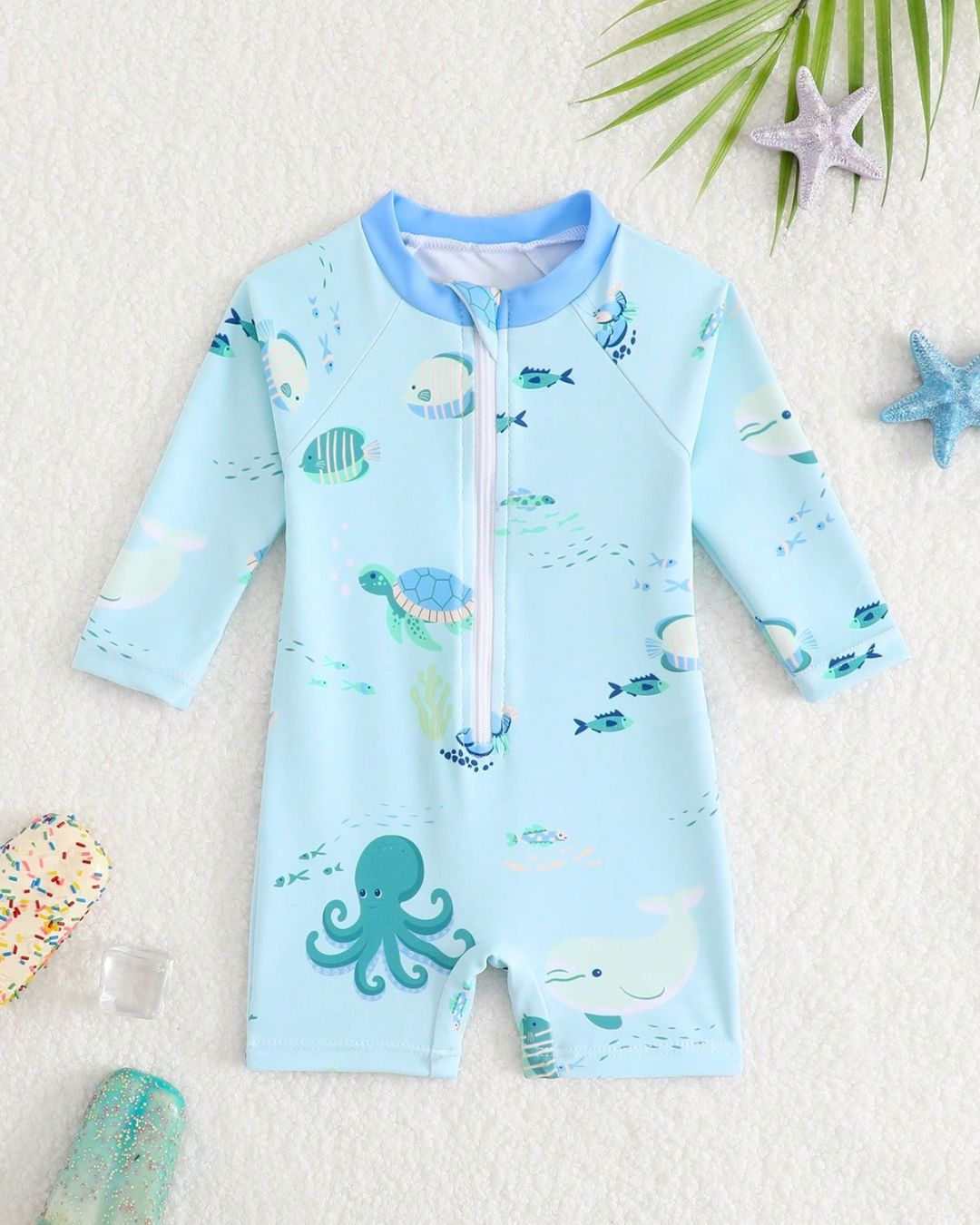Baby Boys / Girls Blue Sea Theme Swimsuit | 6M - 3Y